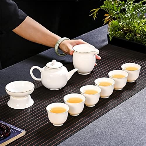 DHDM бел порцелан Кинески бел кунг фу чај сет со бело цртање златен подарок за подароци кутија за подароци