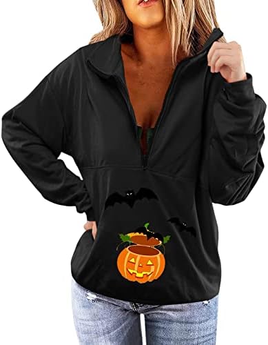 Beuu тиква печати пуловер Туника врвови кошули за Ноќта на вештерките за жени стојат јака половина поштенски нагоре со долги ракави