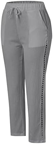 Женски постелнини панталони шик странични шупливи искривени харем панталони, обични постелнини капри панталони Бохо летни панталони