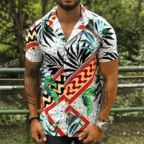 Кошули на хавајски кошули на бег, летни кратки ракави Тропски лисја за печатење на копчето надолу опуштено вклопно лаптоп со алоха