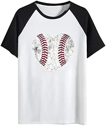 Бејзбол кошули жени Бејзбол графички маички со кратки ракави екипаж вратот Раглан срце графички врвови