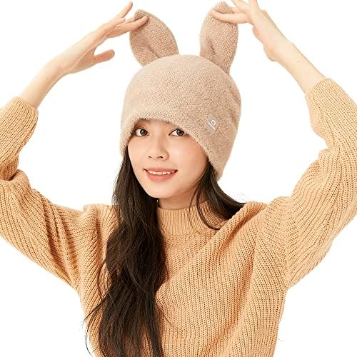 Chatsенски Beanie Hats Cute Bunny Долги уши Смешна капа меки зимско капаче топло зајачко череп капа на отворено двојна капа SLH2T031