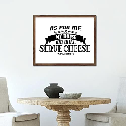 Рустикален стил дрвена wallидна плоча со библиски цитати како за мене и мојата куќа ќе служиме сирење висат рамка од кајсија дрвена плакета за трпезарија фарма куќа ?