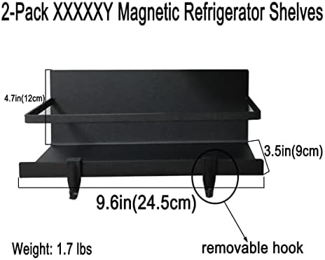 Xxyxxy 2-пакет решетката за магнетни зачини, магнетна полица за полица за фрижидер за фрижидер со 4 отстранливи куки за да