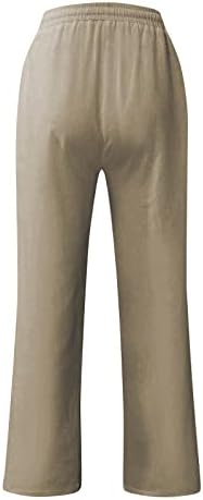 Машки памучни постелнини панталони лето лабава еластична половината за влечење џебови панталони обични спортски панталони со лесни