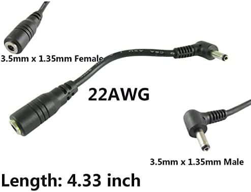 Powerfu DC Power 3,5 mm x 1,35 mm машки приклучок 90 степени десен агол на женски приклучок за продолжување на адаптер кабел