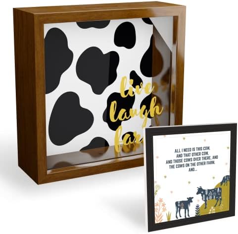 Подароци од крави за loversубители на крави, декоративна рамка за кутии во сенка и свинче банка 6x6x2 инчи, украси за крави за дома, новини