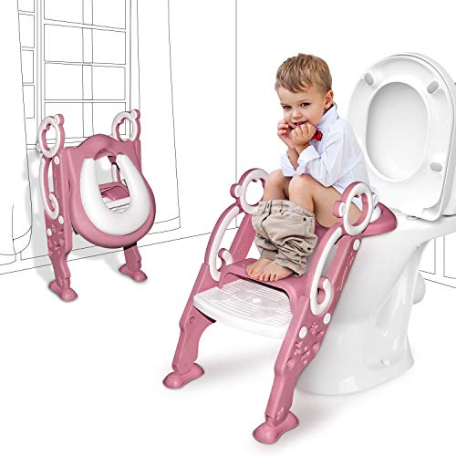 Седиштето за тоалети за раст на мали деца со скалила за столче за момче и девојче бебе, тренер за обука на ситници за деца, тренер