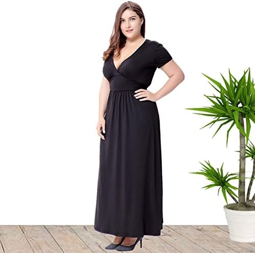 Fragarn летни фустани 2023 година, жени плус големина печати кратки ракави мода со мода без врат без врат