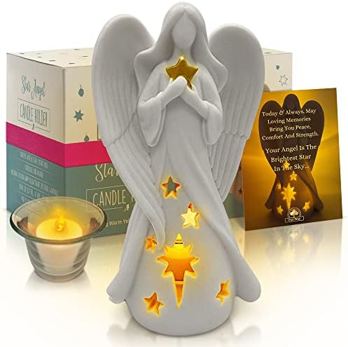 Меморијални Подароци на оукивеј - Ѕвездени Ангелски Фигурини Држач За Свеќи, Подароци За Сочувство За Загуба На Саканата Личност,Свеќа