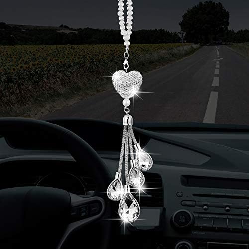 Блинг срце дијамантски додатоци за автомобили, кристален автомобил заден поглед на огледало за украсување на автомобили Денот