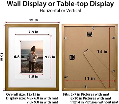 KinLink 11x14 Рамки за слики кафеави - дрвени рамки со акрилна плексиглас за слики 5x7/8x10 со МАТ или 11x14 без МАТ, таблет и приказ