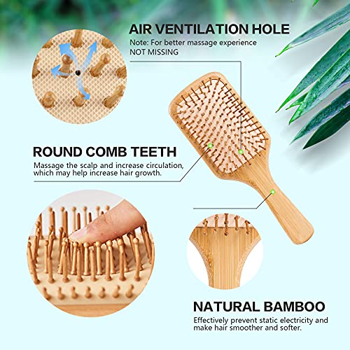 Четка за коса-природен дрвен бамбус dentangler Sadder и чешел поставена еко пријателска четка за коса за жени и деца тенки долги видови на
