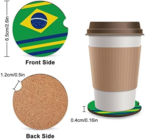 Бразилско Знаме Тркалезни Подлоги За Автомобили Симпатични Држачи За Чаши 2,56 Инчи За Абсорбента За Пијалоци