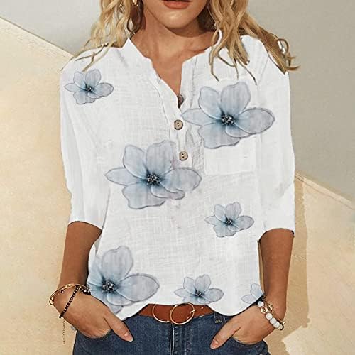 Врвови за жени половина ракав летен моден обичен трендовски печатен маица кошула копче деколте маици дами блузи