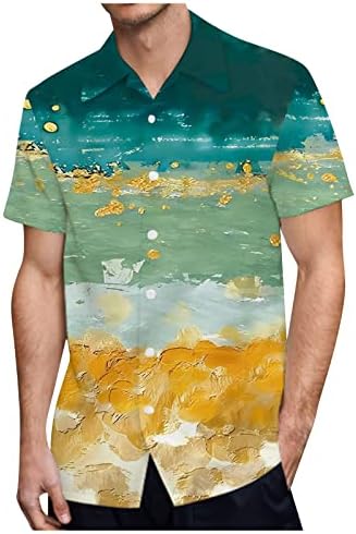 Хавајска кошула за мажи тенок фит гроздобер графичко копче надолу во куглање со кратки ракави летни плажа лабави врвови