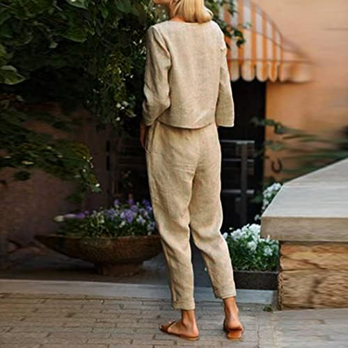 Femaleенска есенска летна постелнина памучна пантолона облека 2 парче директно нозе скромна пантолона за дама 9к 9к