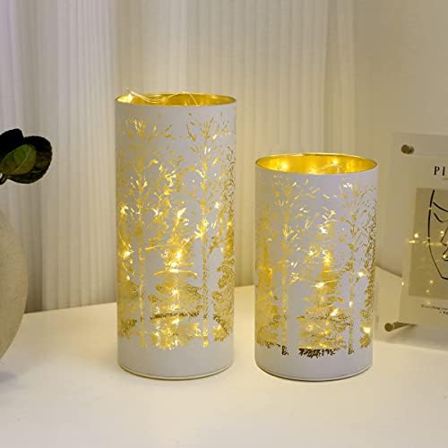 Сет на ламба за табели со батерии од 2-стаклени декоративни светла со самовила светла, декоративни ламби за табела за цилиндри, безмилосна