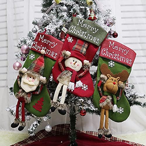 Божиќни Чорапи ксуанронг, Комплет Од 3 Поголеми 18 Персонализирани Божиќни Чорапи Уникатен 3Д Дедо Мраз, Снешко &засилувач; Ирваси