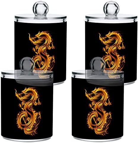Yyzzh Fire Flame Кинески змеј печати 4 пакет QTIP држач за држач за памук за памучни пречки на топката од памук, конец од 10 мл Апотекарска