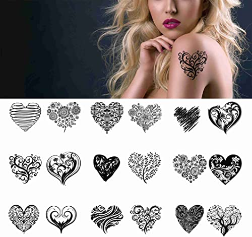 Тетоважа Срце 18 листови Привремени Тетоважи За Возрасни Мажи И Жени Црно Бело Сите Видови Љубов Срце Дрво Фолвер Остава Лажни
