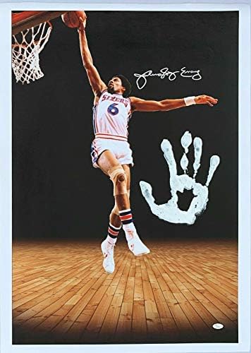 Julius Dr. J Erving Hand Print Непрекинато 20x36 Canvas потпишано JSA Z65907 - Автограмска НБА уметност