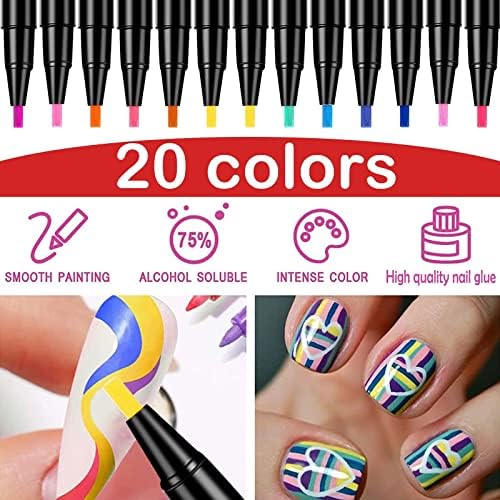 20 бои чекори за нокти гел пенкало 3 во 1 нокти уметнички молив гел за нокти, масло и топови, потребни за женски девојки 2ml
