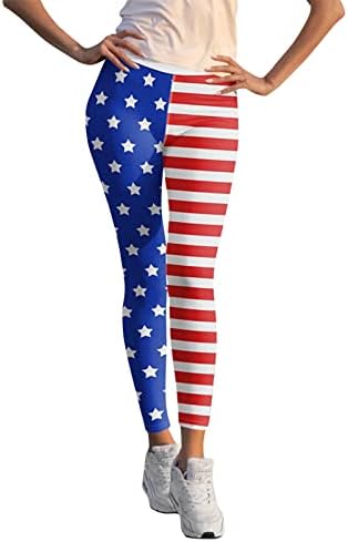 Американско знаме Патриотско нозе, женска контрола на стомакот, американско знаме, панталони за јога, се протегаат лесни атлетски