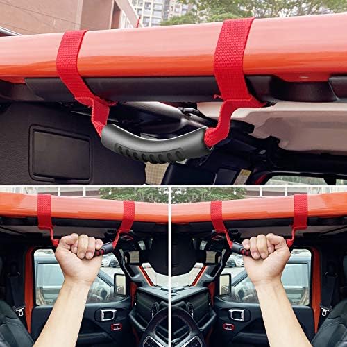 4 x ролна лента за грабнување рачки за зафат на црвениот држач компатибилен со додатоци на Jeep Wrangler 1987-2021 YJ TJ LJ JK JL Sports