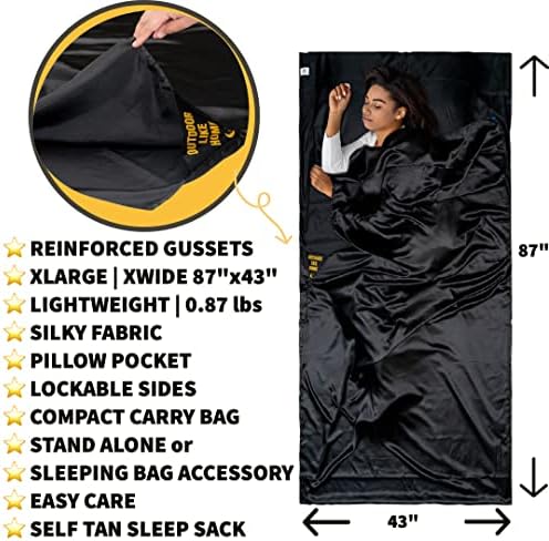Истражувач на кралството Свилен лагер за спиење, џеб за перници, екстра голем, лесен и компактен лист за тен - вреќа за спиење