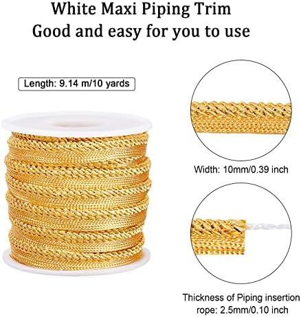 Benecreat 10 двор метални златни кабелски цевки за цевки од 3/8 инчен инч златен рамен филигран лента плетенка за шиење на костуми за
