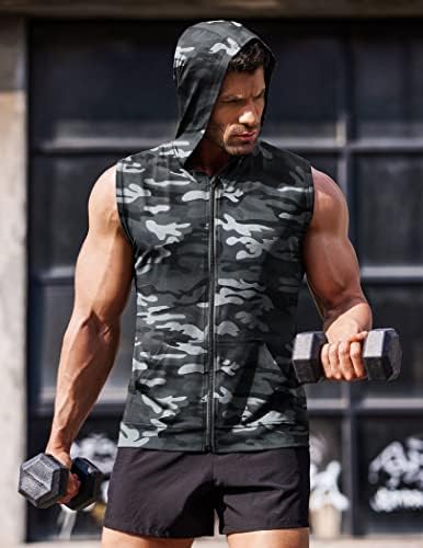 Coofandy Men's Zip Up Thruick Thruick Tops Tops Hoodeded Bodybuilding Fitness Muscle Cut маица без ракави за салии