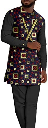 Африкански костуми за мажи извезени кошули и панталони 2 парчиња сет Дашики Тракар плус облека со големина