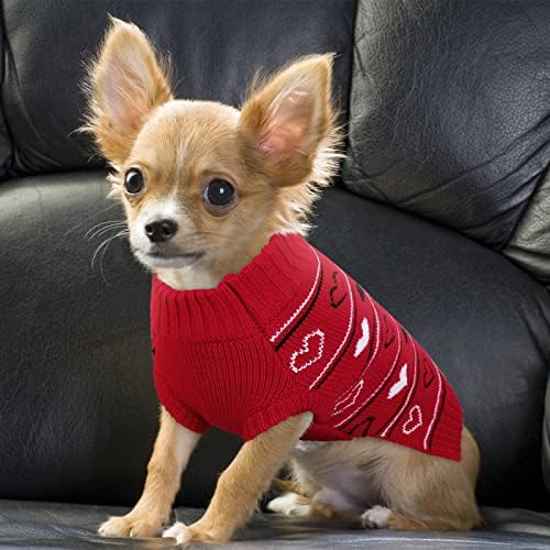 Queentore Valentine Dog Jumper, мали џемпери за кучиња за мали кучиња, подучувања, француски, чихуахуас, Yorkies, Turtleneck Girls Dogs Red плетени