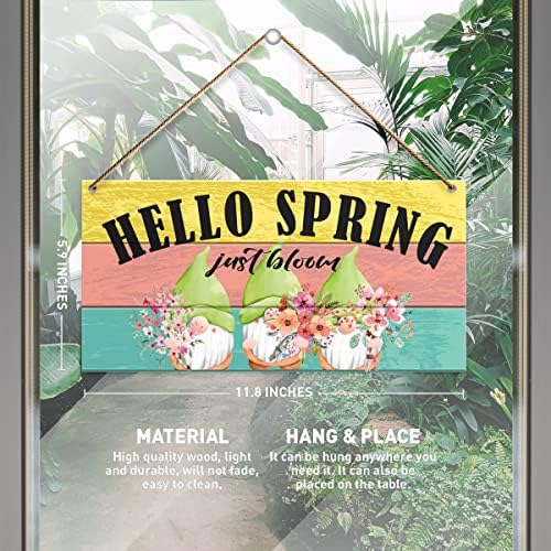 Пролет гноми знак на wallиден декор, здраво пролет само цут, пролетни украси за домашна спална соба врата тремот рустикален флора виси