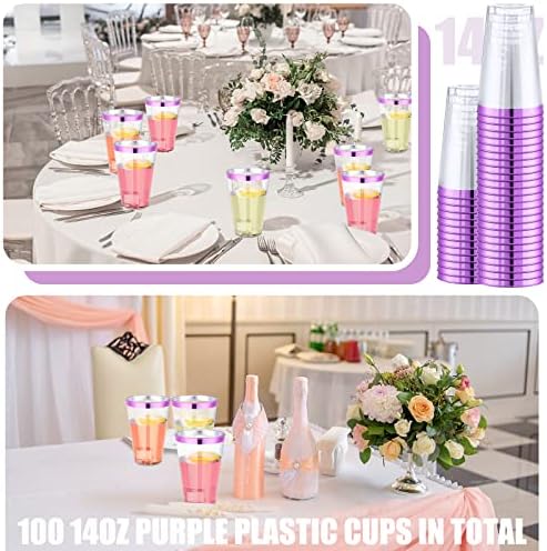 100 Парчиња Виолетови Пластични Чаши 14оз Виолетови Пластични Чаши За Коктели Проѕирни Пластични Чаши За Еднократна Употреба Чаши