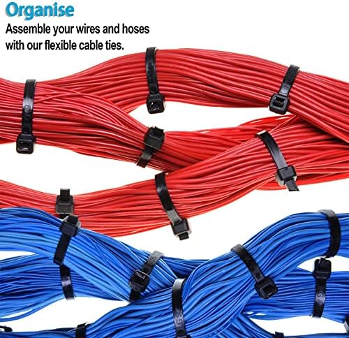 Врски со премиум кабел 200 пакувања, само-заклучувачки мали најлонски кабелски поштенски врски 200мм x 3,6мм, врски со жица со тешки кабли,