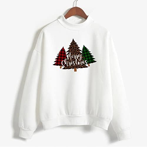 XXBR Божиќни џемпери за мажи, Божиќ ирваси Снежен човек печати долги ракави маици за забава, обичен екипаж пуловер