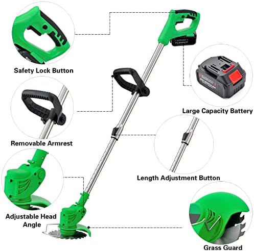 Weed Wacker безжичен електричен секач за безжични четки 52 инчи трева тример за трева лесна трева батерија батерија со 8 лопати, 2 батерии,