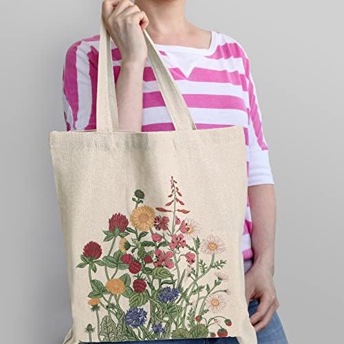 4 парчиња платно торба торба цвеќиња за купување торба Подарок убава цветна тота торба естетска намирници за намирници за купување
