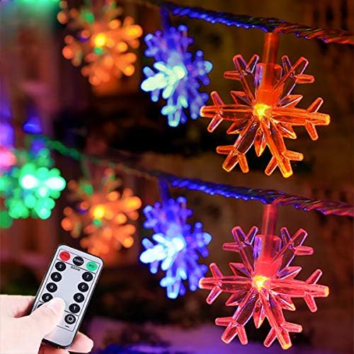 Hugsvik 25ft 50 LED снегулка Божиќни светла батерија управувана, Mulitcolor Промена на снегулка на новогодишните светла со тајмер, Божиќни