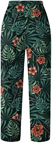 Памучни постелнини панталони за жени цветни печати лето бохо хареми панталони обични лабави вклопени широки нозе исечени плажа пантолони