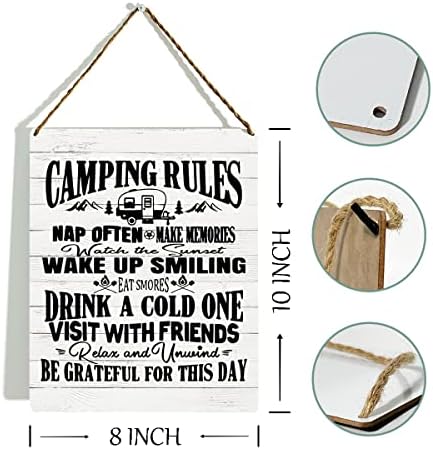 Правила за кампување знак за дрво, декоративен декор на кампер, декорации за приколка за патувања RV, Декорација, подароци за кампување