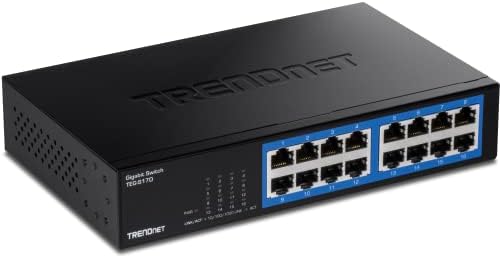 TrendNet 16-порта Gigabit Desktop Switch, TEG-S17D, 16 x Gigabit RJ-45 порти, капацитет за префрлување од 32 Gbps, дизајн без вентилатори, метално