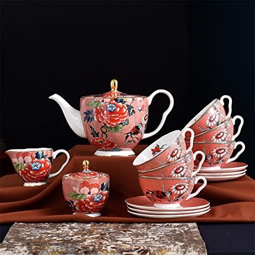 Trexd 15 парчиња европски стил коска од кинески кафе сет Златен порцелан чај поставен попладне чајник шеќер сад млеко за кафуле за кафуле