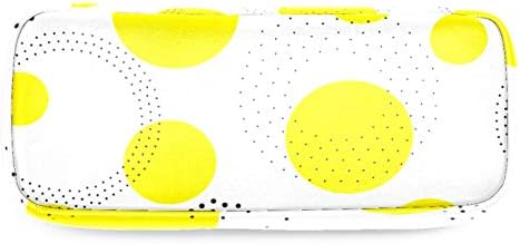 Апстрактни кругови фигура во црна бела жолта кожна молив со молив, торба со пенкало со двојна торбичка за чување торби за канцелариски