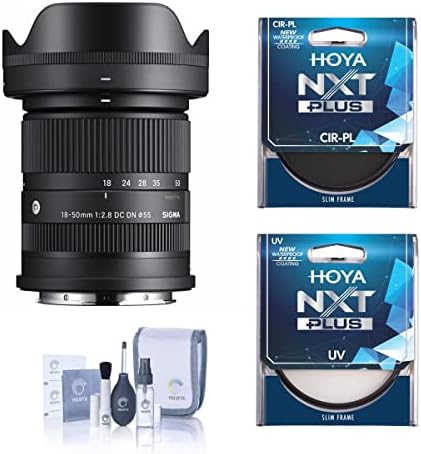 Sigma 18-50mm f/2.8 DC DN Современи леќи за Leica L, пакет со Hoya NXT Plus 55mm UV+CPL филтер комплет и комплет за чистење