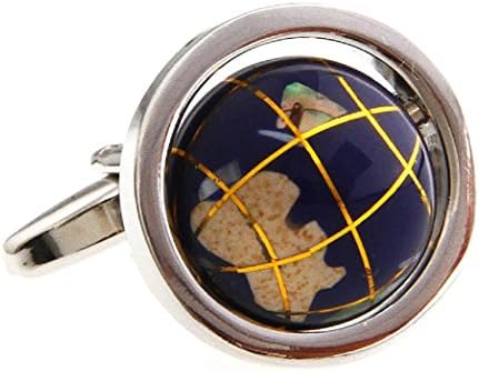 MRCUFF Глобус Мапа Земјата Навистина Се Врти Пар Манжетни Во Презентација Подарок Кутија &засилувач; Полирање Крпа