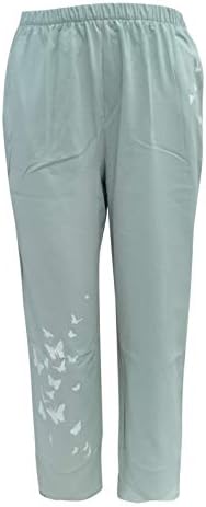 Обични панталони со капри за жени трендовски памучни постелнина панталони гроздобер печатење плус големина буги исечени панталони со џебови