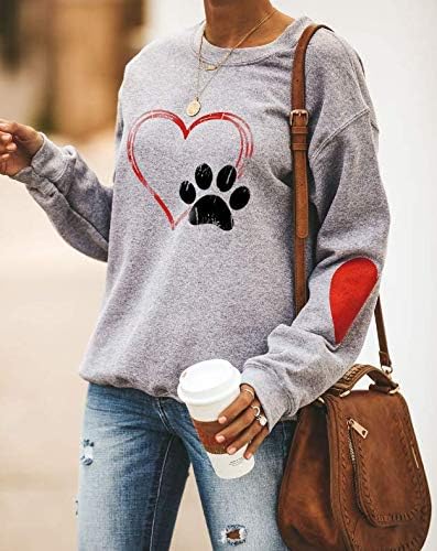 Etatng женски кучиња шепа печати со долг ракав, џемпери за џемпери, обичен пуловер лабаво куче маица врвови на врвови